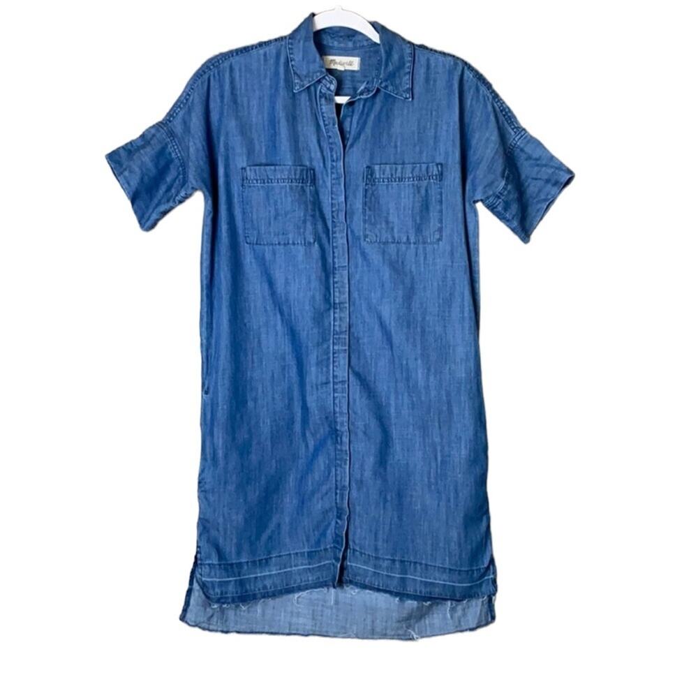 Madewell Denim Chambray Drop Hem Shirt Dress Blue XXS
